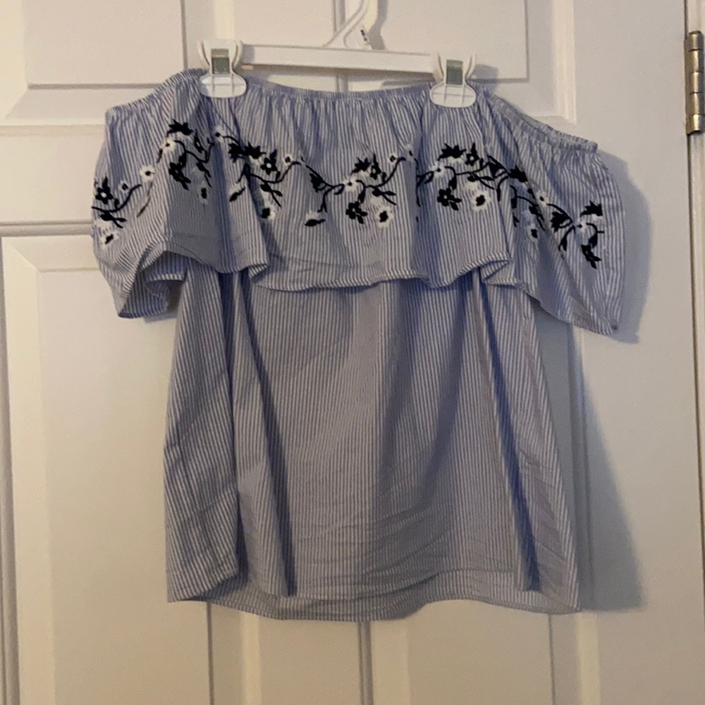 Blue Pinstripe Off-Shoulder Top, Primark size 6